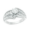 Thumbnail Image 0 of 5.2mm Lab-Created White Sapphire and 0.45 CT. T.W. Diamond Double Row Ring in 10K White Gold