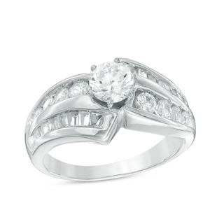 5.2mm Lab-Created White Sapphire and 0.45 CT. T.W. Diamond Double Row Ring in 10K White Gold