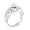 Thumbnail Image 1 of 5.2mm Lab-Created White Sapphire and 0.45 CT. T.W. Diamond Double Row Ring in 10K White Gold