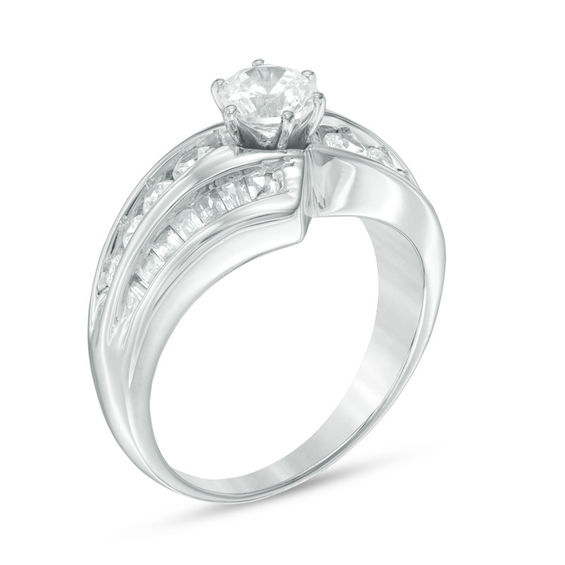 5.2mm Lab-Created White Sapphire and 0.45 CT. T.W. Diamond Double Row Ring in 10K White Gold