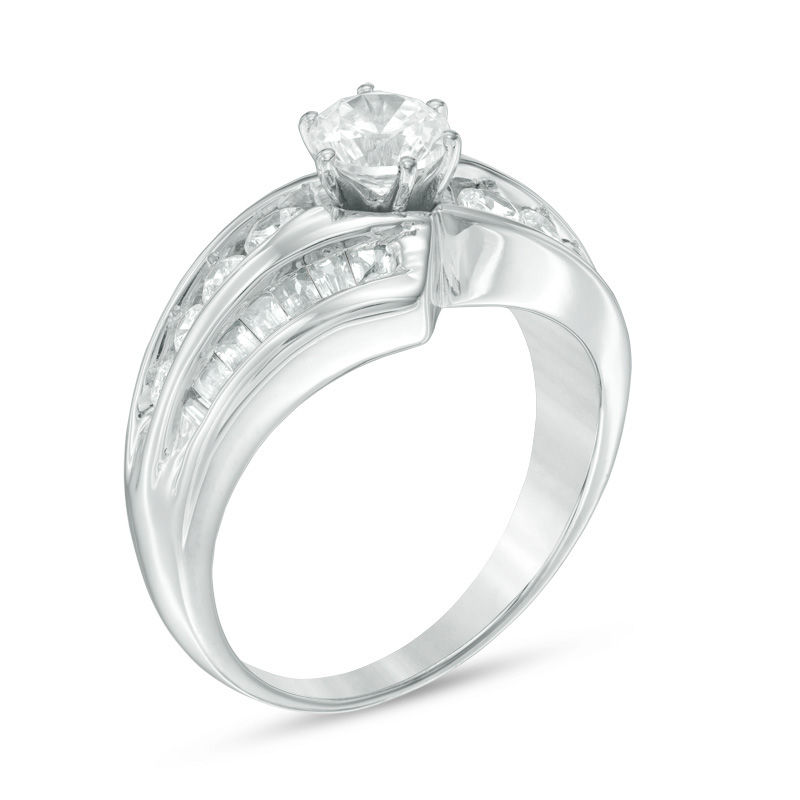 5.2mm Lab-Created White Sapphire and 0.45 CT. T.W. Diamond Double Row Ring in 10K White Gold