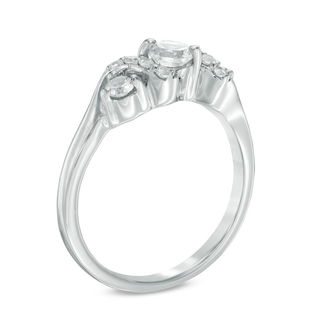 4.0mm Lab-Created Sapphire and 0.11 CT. T.W. Diamond Overlay Three Stone Ring in Sterling Silver