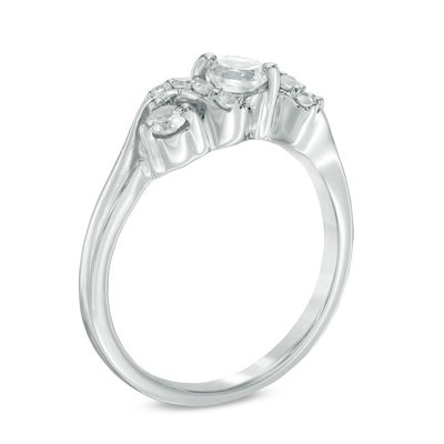 4.0mm Lab-Created Sapphire and 0.11 CT. T.W. Diamond Overlay Three Stone Ring in Sterling Silver