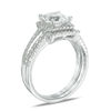 6.0mm Princess-Cut Lab-Created White Sapphire and 0.25 CT. T.W. Diamond Frame Split Shank Bridal Set in 10K White Gold