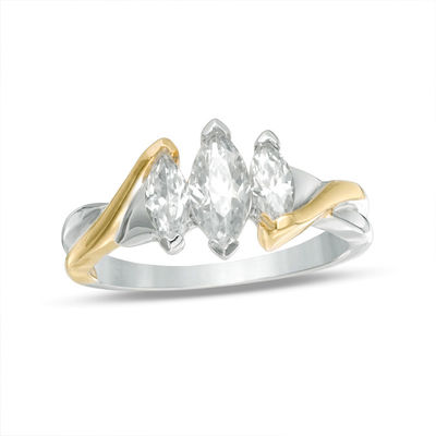 Marquise Lab-Created White Sapphire Three Stone Engagement Ring in Sterling Silver and 10K Gold