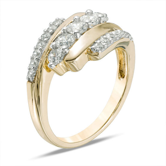 Lab-Created White Sapphire Five Stone Bypass Ring in 10K Gold