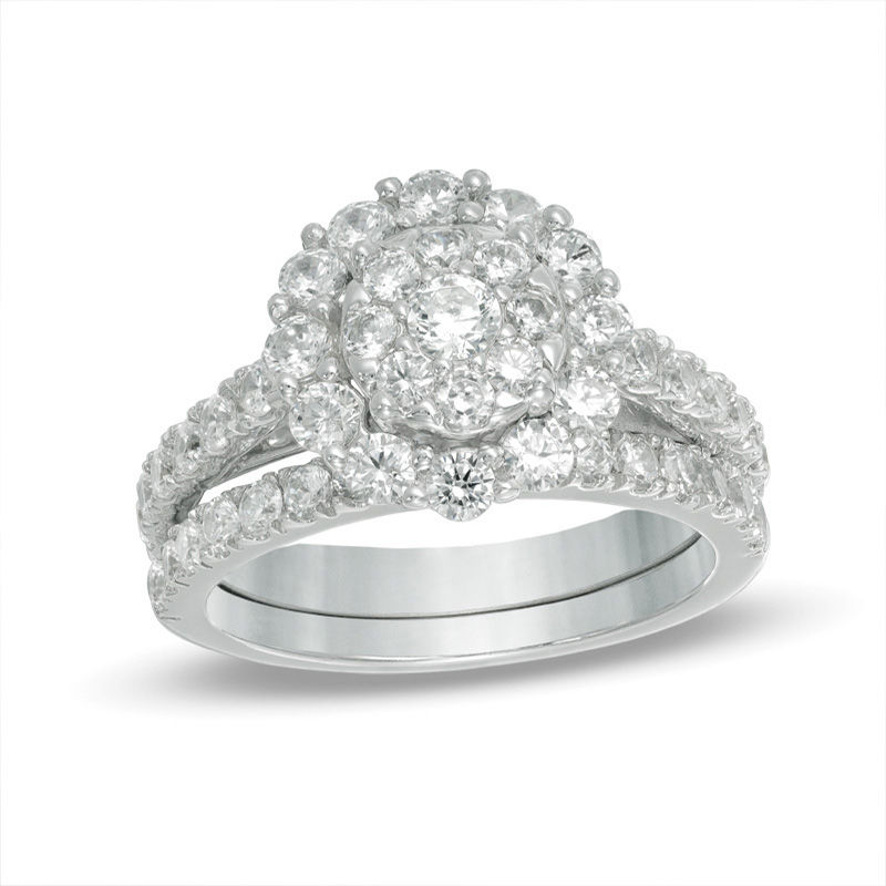 Composite Lab-Created White Sapphire Frame Bridal Set in 10K White Gold|Peoples Jewellers