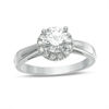 Thumbnail Image 0 of 6.0mm Lab-Created White Sapphire and 0.11 CT. T.W. Diamond Frame Engagement Ring in 10K White Gold