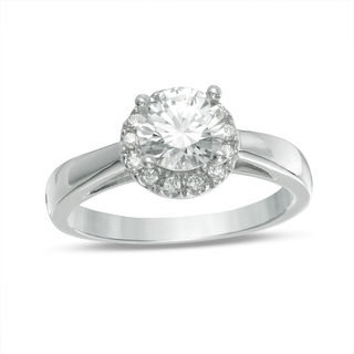 6.0mm Lab-Created White Sapphire and 0.11 CT. T.W. Diamond Frame Engagement Ring in 10K White Gold