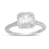 Thumbnail Image 0 of 4.3mm Princess-Cut Lab-Created White Sapphire and 0.15 CT. T.W. Diamond Frame Engagement Ring in 10K White Gold