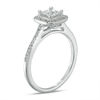 Thumbnail Image 1 of 4.3mm Princess-Cut Lab-Created White Sapphire and 0.15 CT. T.W. Diamond Frame Engagement Ring in 10K White Gold