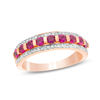 Thumbnail Image 0 of Lab-Created Ruby and 0.18 CT. T.W. Diamond Edge Band in 10K Rose Gold