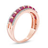 Lab-Created Ruby and 0.18 CT. T.W. Diamond Edge Band in 10K Rose Gold