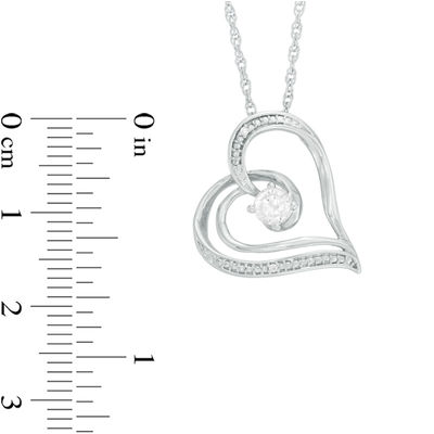 4.0mm Lab-Created White Sapphire and Diamond Accent Swirling Tilted Heart Pendant in Sterling Silver