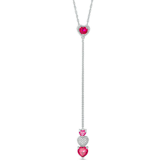 Heart-Shaped Lab-Created Ruby and 0.09 CT. T.W. Diamond "Y" Necklace in Sterling Silver - 24"