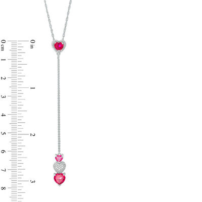 Heart-Shaped Lab-Created Ruby and 0.09 CT. T.W. Diamond "Y" Necklace in Sterling Silver - 24"