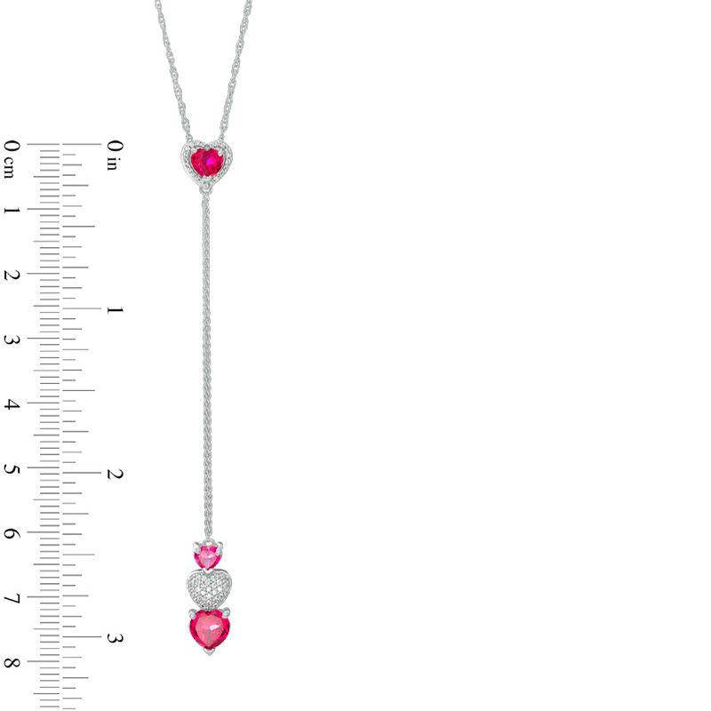 Heart-Shaped Lab-Created Ruby and 0.09 CT. T.W. Diamond "Y" Necklace in Sterling Silver - 24"|Peoples Jewellers