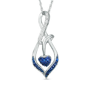 Lab-Created Blue and White Sapphire Heart Infinity Pendant in Sterling Silver