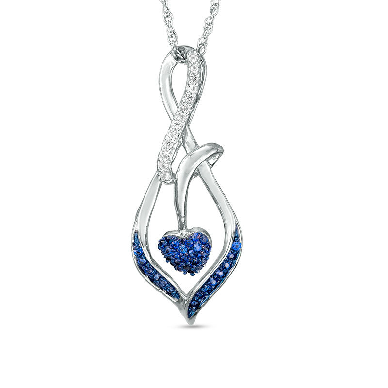 Lab-Created Blue and White Sapphire Heart Infinity Pendant in Sterling Silver|Peoples Jewellers