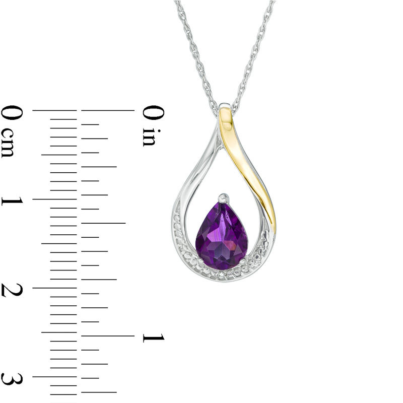 Pear-Shaped Amethyst and Diamond Accent Teardrop Pendant in Sterling Silver and 10K Gold|Peoples Jewellers