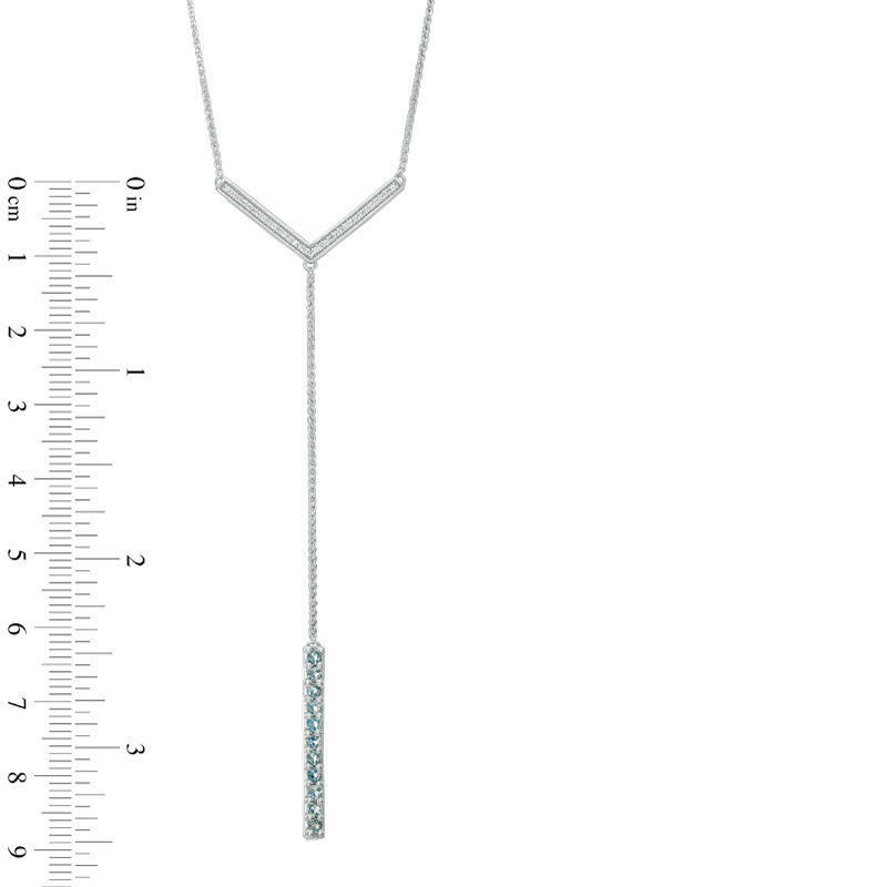 Aquamarine and 0.09 CT. T.W. Diamond Linear Bar "Y" Necklace in Sterling Silver - 21"|Peoples Jewellers
