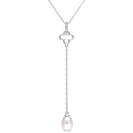 8.0-8.5mm Baroque Freshwater Cultured Pearl and White Topaz Clover &quot;Y&quot; Pendant in Sterling Silver