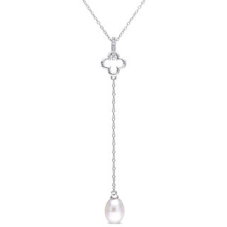 8.0-8.5mm Baroque Freshwater Cultured Pearl and White Topaz Clover "Y" Pendant in Sterling Silver