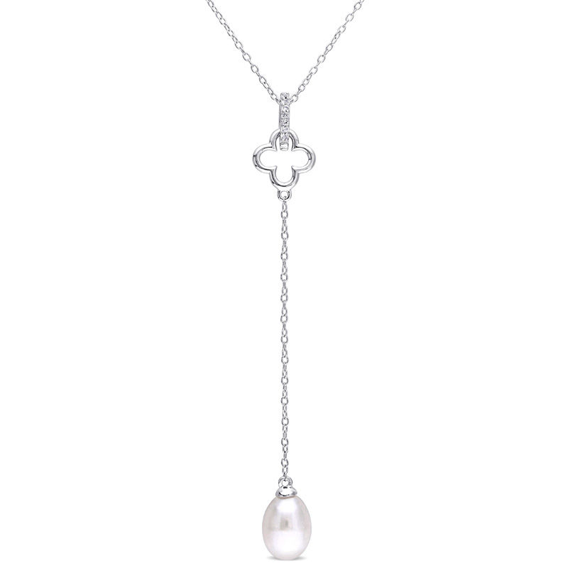 8.0-8.5mm Baroque Freshwater Cultured Pearl and White Topaz Clover "Y" Pendant in Sterling Silver|Peoples Jewellers