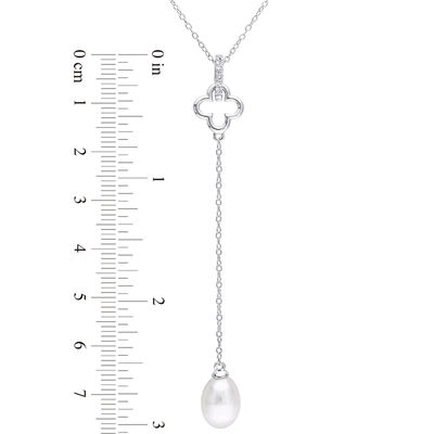 8.0-8.5mm Baroque Freshwater Cultured Pearl and White Topaz Clover "Y" Pendant in Sterling Silver