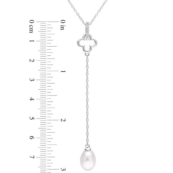 8.0-8.5mm Baroque Freshwater Cultured Pearl and White Topaz Clover "Y" Pendant in Sterling Silver