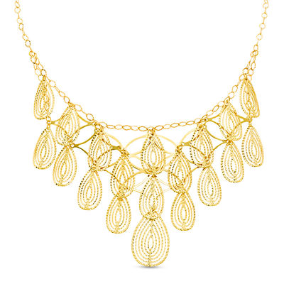 Made in Italy Diamond-Cut Multi-Teardrop Bib Necklace in 10K Gold - 19"