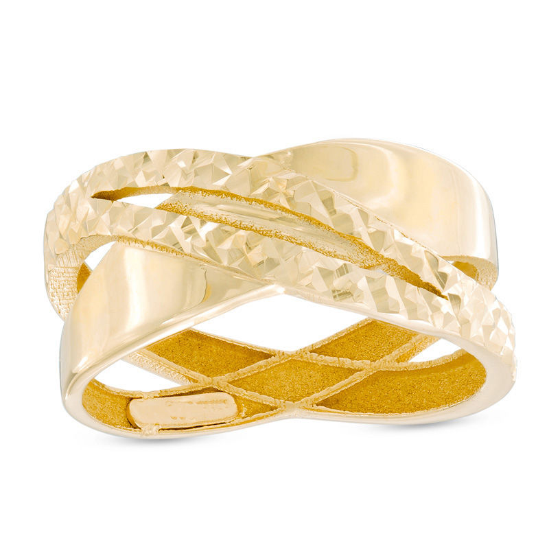Made in Italy Hammered Criss-Cross Ring in 10K Gold|Peoples Jewellers