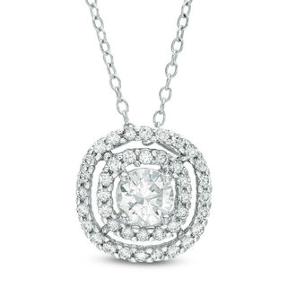 5.0mm Lab-Created White Sapphire Double Frame Pendant in Sterling Silver