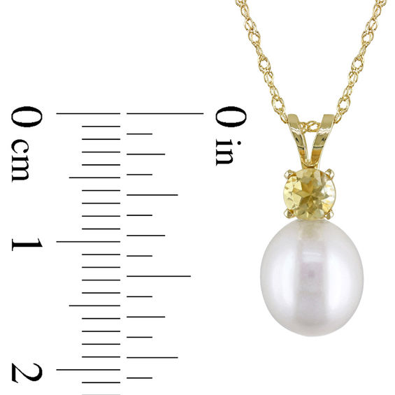 8.0-8.5mm Baroque Freshwater Cultured Pearl and Citrine Pendant in 14K Gold-17"