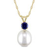 8.0-8.5mm Baroque Freshwater Cultured Pearl and Blue Sapphire Pendant in 14K Gold-17"