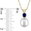 8.0-8.5mm Baroque Freshwater Cultured Pearl and Blue Sapphire Pendant in 14K Gold-17"