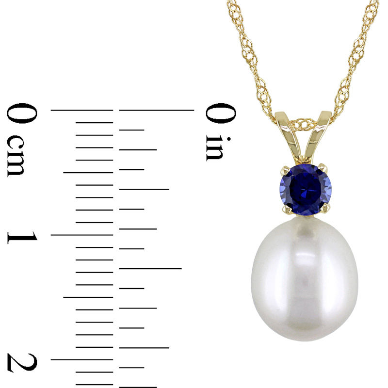 8.0-8.5mm Baroque Freshwater Cultured Pearl and Blue Sapphire Pendant in 14K Gold-17"|Peoples Jewellers