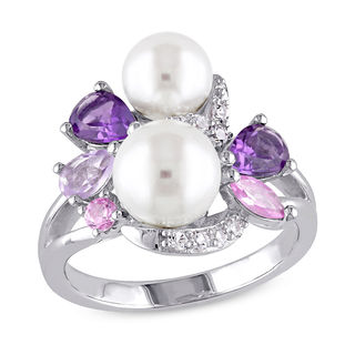 Pink Cultured Freshwater Pearl & Natural Pink Sapphire Ring 1/8 ct tw Diamonds 14K Rose Gold