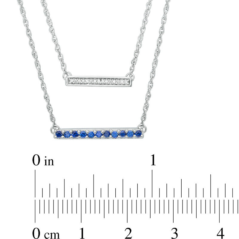 Lab-Created Blue Sapphire and Diamond Accent Double Strand Bar Necklace in Sterling Silver|Peoples Jewellers