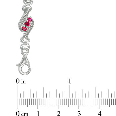 Lab-Created Ruby and 0.23 CT. T.W. Diamond Swirl Three Stone Bracelet in Sterling Silver - 7.5"