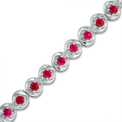 3.0mm Lab-Created Ruby and Diamond Accent Cascading Tennis Bracelet in Sterling Silver - 7.5"