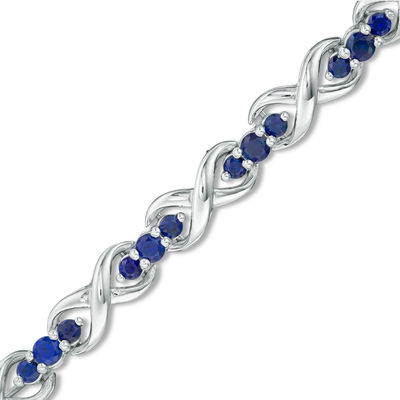 Lab-Created Blue Sapphire Three Stone Infinity Bracelet in Sterling Silver - 7.5"