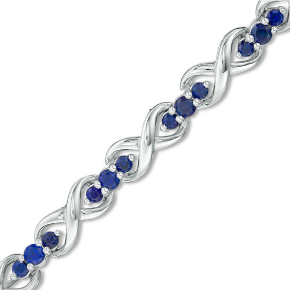 Lab-Created Blue Sapphire Three Stone Infinity Bracelet in Sterling Silver - 7.5"