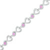 Thumbnail Image 0 of 3.0mm Lab-Created Pink Sapphire Cascading Hearts Bracelet in Sterling Silver - 7.5"