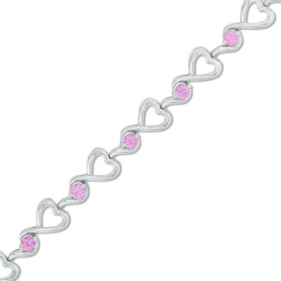 3.0mm Lab-Created Pink Sapphire Cascading Hearts Bracelet in Sterling Silver - 7.5"