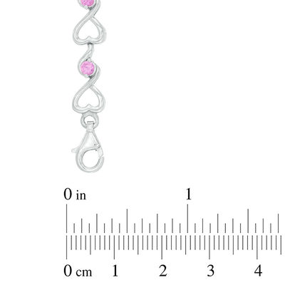 3.0mm Lab-Created Pink Sapphire Cascading Hearts Bracelet in Sterling Silver - 7.5"