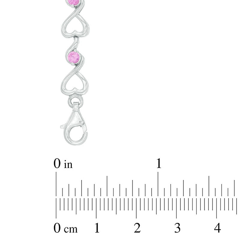 3.0mm Lab-Created Pink Sapphire Cascading Hearts Bracelet in Sterling Silver - 7.5"|Peoples Jewellers