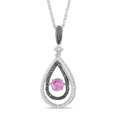 Unstoppable Love™ Lab-Created Sapphire and 0.23 CT. T.W. Diamond Teardrop Pendant in Sterling Silver