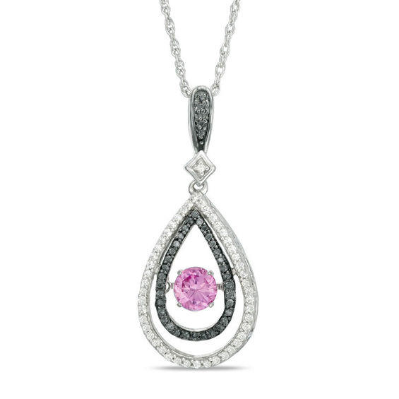 Unstoppable Love™ Lab-Created Sapphire and 0.23 CT. T.W. Diamond Teardrop Pendant in Sterling Silver