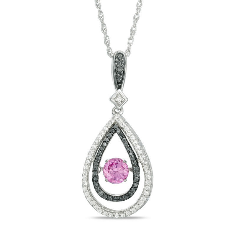 Unstoppable Love™ Lab-Created Sapphire and 0.23 CT. T.W. Diamond Teardrop Pendant in Sterling Silver|Peoples Jewellers